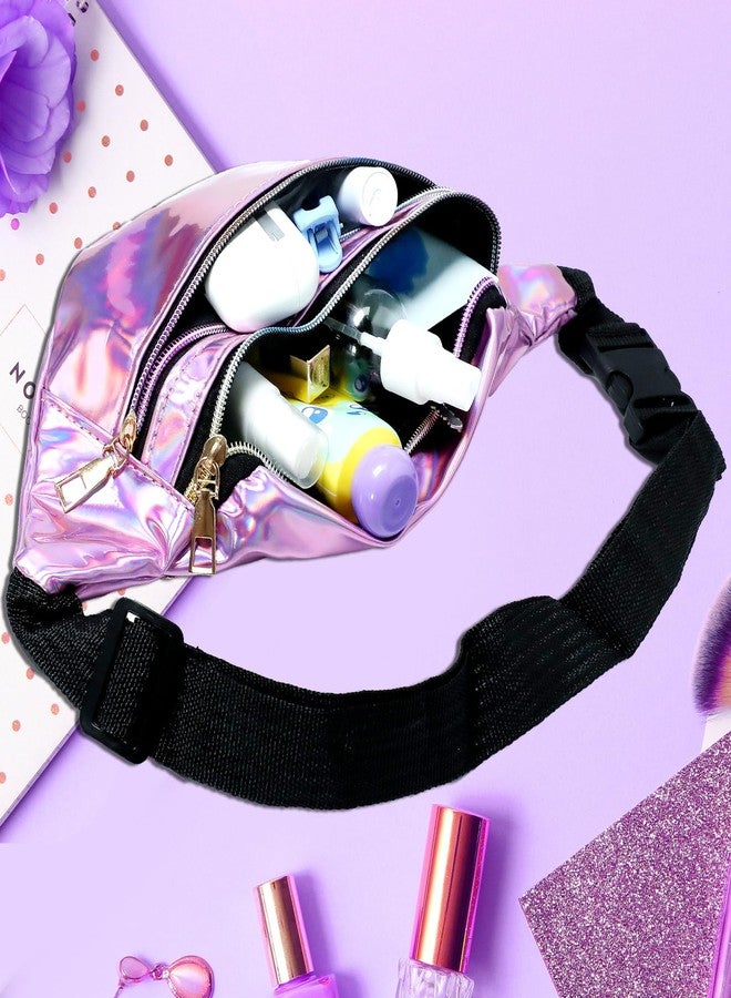 Gabrella 6 Pack Holographic Neon Fanny Packs for Women, Colorful Sport Waist Bag Pack with Adjustable Belt, 80s 90s Shiny Waist Bag Metallic Color Sport Waistbags Shiny Waist Pack - Image 4